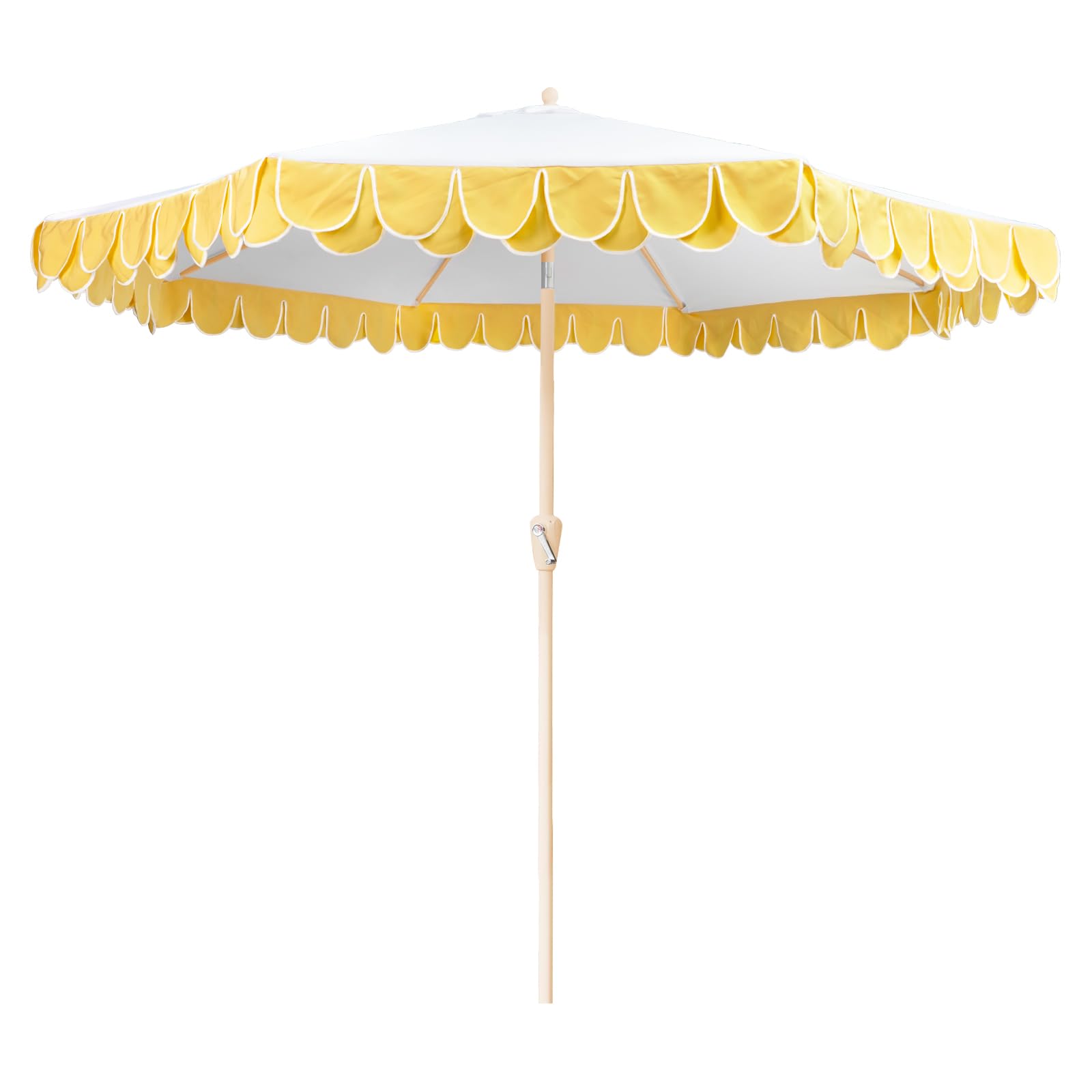 Mansader 2.7M Garden Parasol Umbrella with Tilt and Crank System, UPF 50+ Elegant Sun Umbrella with Fringe for Outdoor Patio Pool Yard, with Carry Bag, Yellow