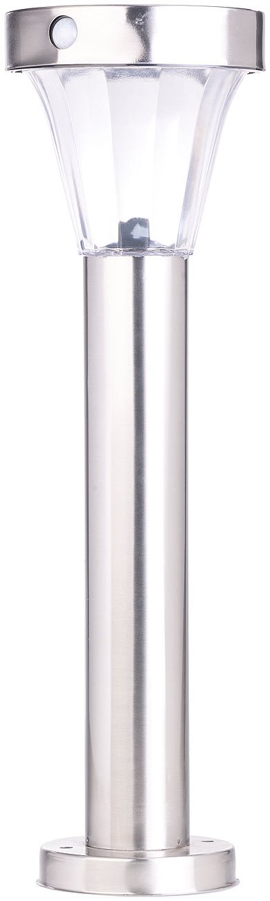 Lunartec Wegbeleuchtung Solar: 2er-Set Solar-Wegeleuchte, Edelstahl, Bewegungs- & Licht-Sensor, IP44 (Solarleuchte mit Bewegungsmelder, LED Wegeleuchten, Alarm)