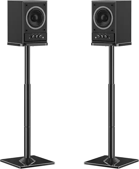 ELIVED Universal Lautsprecherständer höhenverstellbar bis 95cm, Boxenständer mit Glassockel & interner Kabelkanal für Regallautsprecher, 10kg Tragkraf, Schwarz, 1 Paar