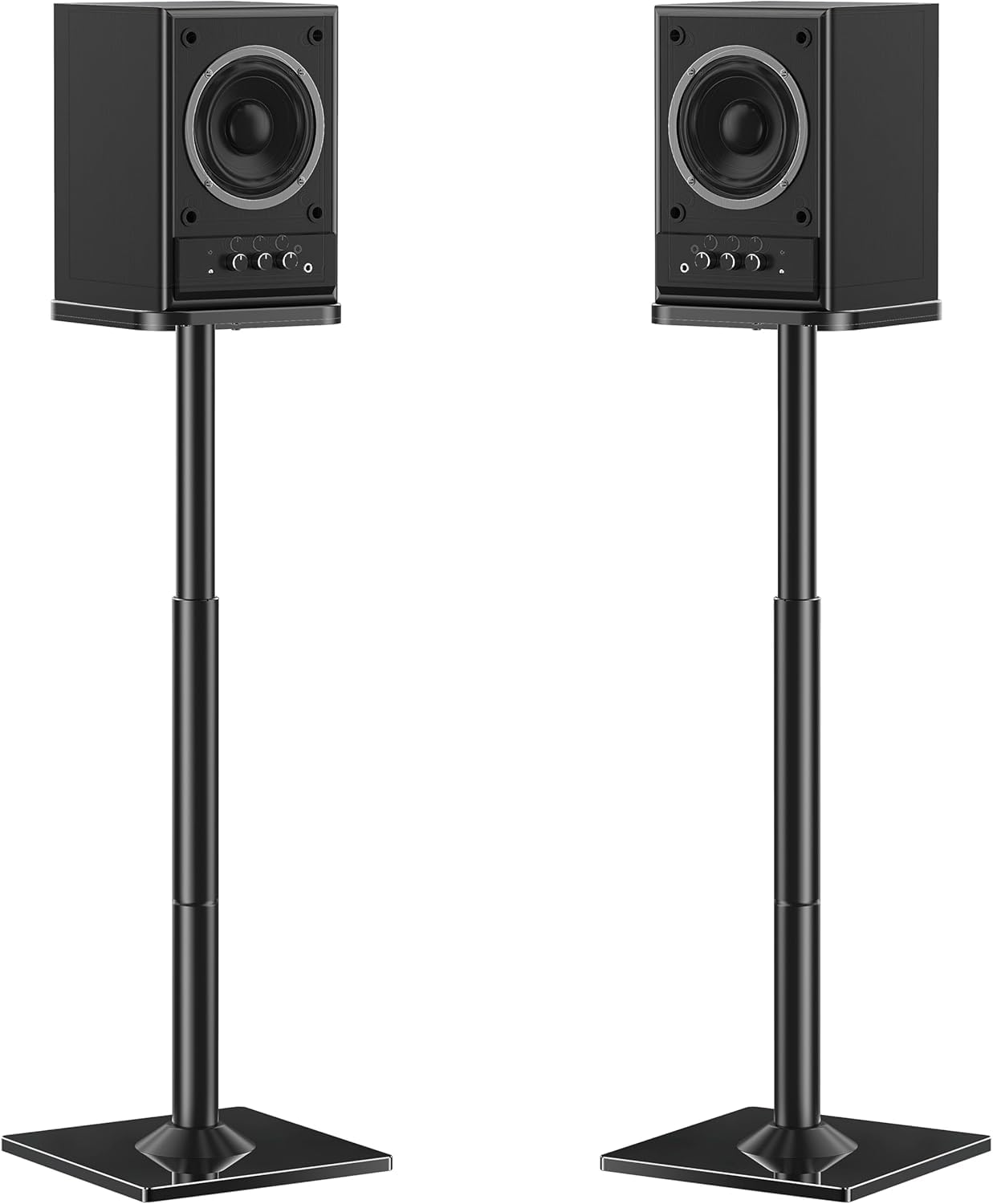 ELIVED Universal Lautsprecherständer höhenverstellbar bis 95cm, Boxenständer mit Glassockel & interner Kabelkanal für Regallautsprecher, 10kg Tragkraf, Schwarz, 1 Paar