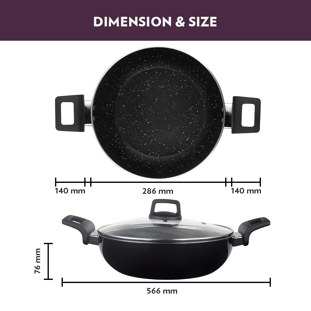 Borosil Granito Non-Stick Kadhai with Glass Lid, Induction Friendly, Granite Finish, PFOA-Free, 28 cm Diameter - Image 2 thumbnail