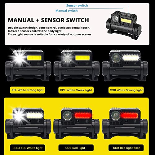 Image of LED del Sensor IR,Faro lateral del iman,Linterna de cabeza recargable USB,Mini linterna de Pesca a prueba de agua,Antorcha de Camping