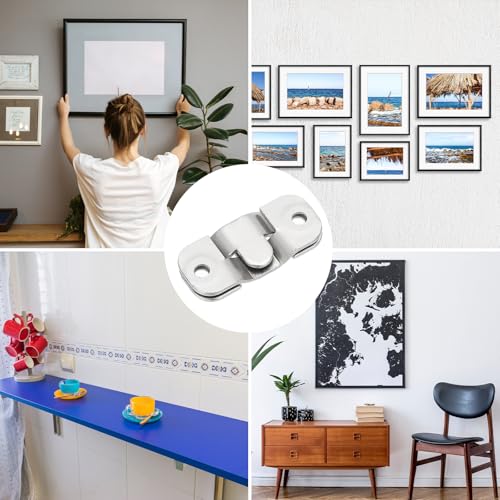 Image of PATIKIL Flush Mount Bracket, 2 Sets Interlock Headboard Wall Mounting Brackets Nickel-Plated Steel Photo Frame Mirror Hook Picture Hangers for Large Picture Display, Silver