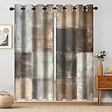 Aeyadis Brown Grey Abstract Blackout Curtain, Rustic Farmhouse Acrylic Aesthetic Unique Vintage Window Curtains Living Room Bedroom Decor Darkening Window Drapes Treatments, 2 Panels 52x84 Inch