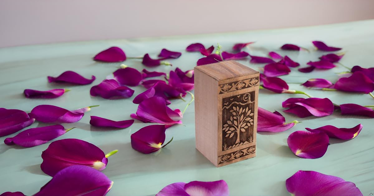 Beautifully Hand Engraved Wooden Urn Box For Ashes - Tree Of Life Design, 12x12x25 Cm, Memorial Keepsake - View #4