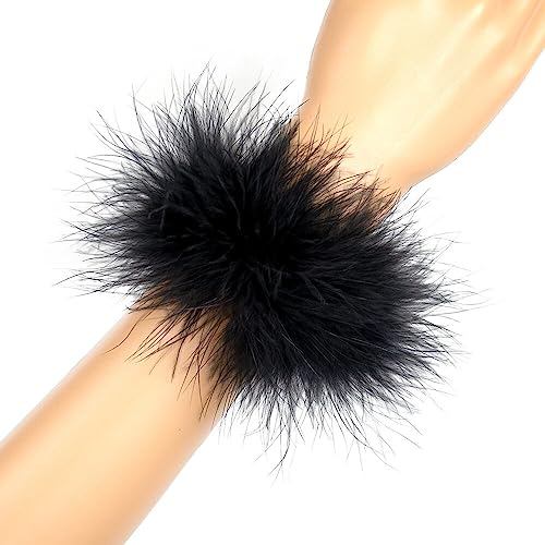 ISAKEN 1PCS Feather Cuff Women Wrist Sleeves Snap Bracelets Elegant Women Feather Cuff Hair Jewelry Feather Sleeves for Carnival Halloween Cosplay Party