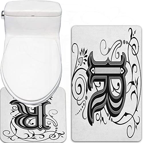 FALOME 2-teilige rutschfeste Badematte,Buchstabe R Barock Antik Typografie Old Fashion Englisch Aristokratische Strudel… – Bild 5