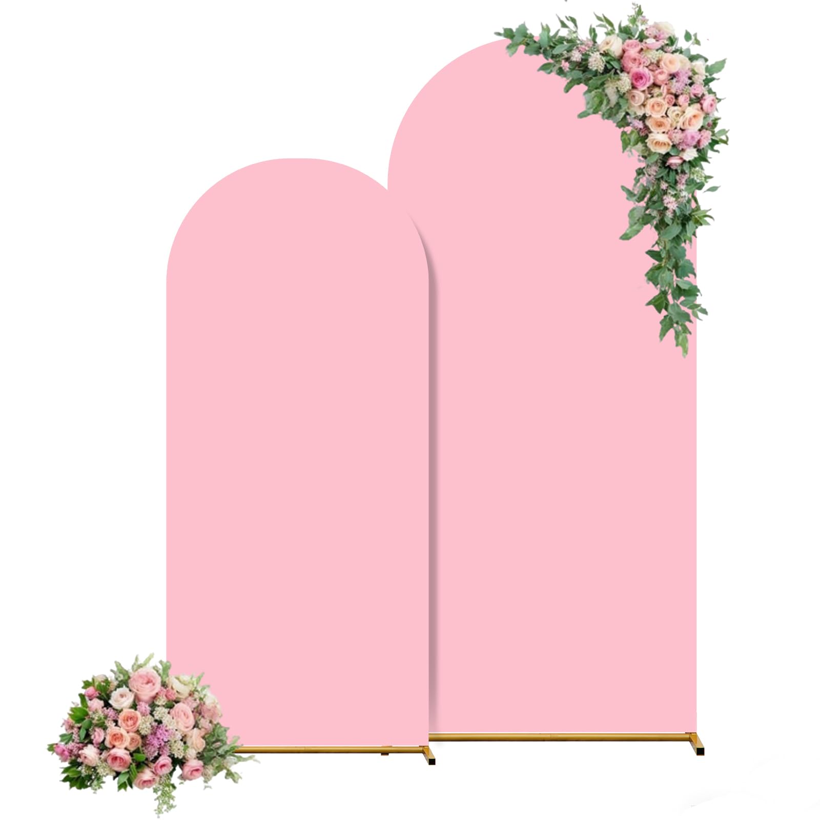 Set of 2 Wedding Arch Backdrop Cover,6FT & 7.2FT Pink Round Top Spandex Fitted Arch Cover for Baby Party Birthday Banquet Shower