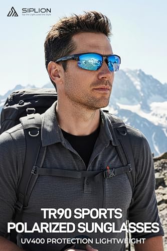 Image of SIPLION Polarized Sunglasses Men Sports: UV400 Protection Anti-Slip Wrap-Around TR90 Frame for Driving Fishing Golf Running