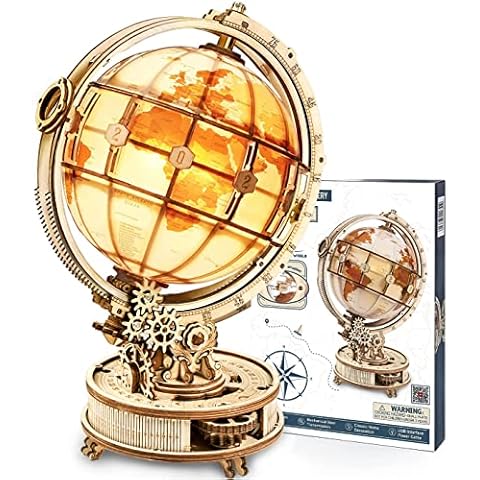RoWood 3D Wooden Puzzles Luminous Globe, Wooden Model Building Kit for Adults to Build, DIY LED Night Light Home Decor, Unique Christmas and Birthday Gift Cover