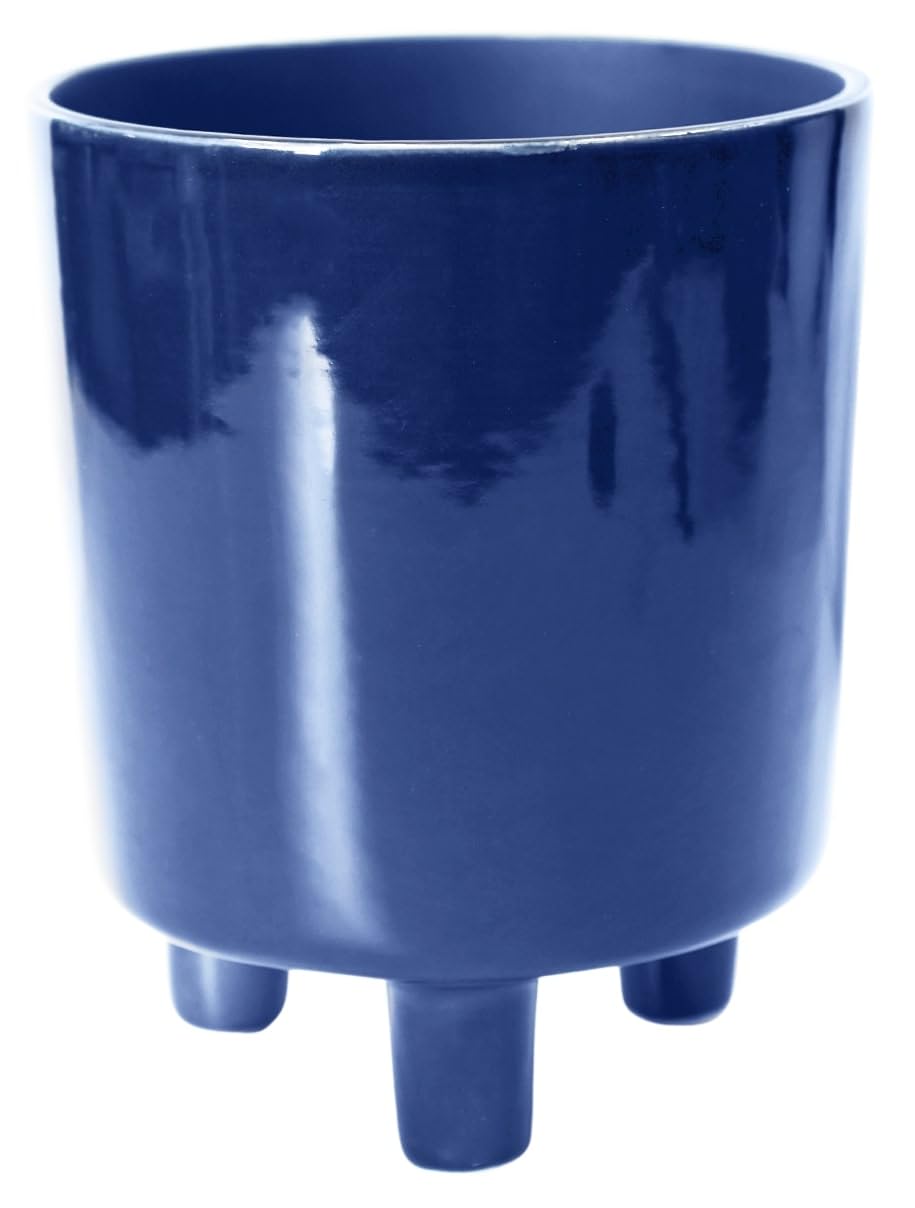 Ivyline Pisa Navy Ceramic Bowl Planter on Legs - Premium Quality - UV Stable & Waterproof Indoor Decorative Flower Pot - H19 x D16cm โ image 1
