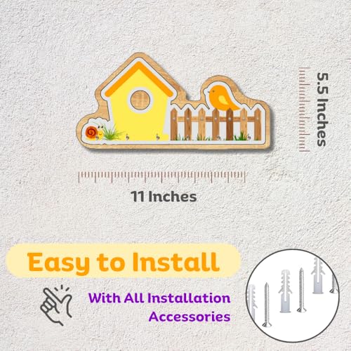 Image of Wooden Birdhouse Wall Mount Key Hanger for Home Office Decorative Wall Mounted Stylish Key Hanger for Home Decor (V-House Keyholder Yellow)
