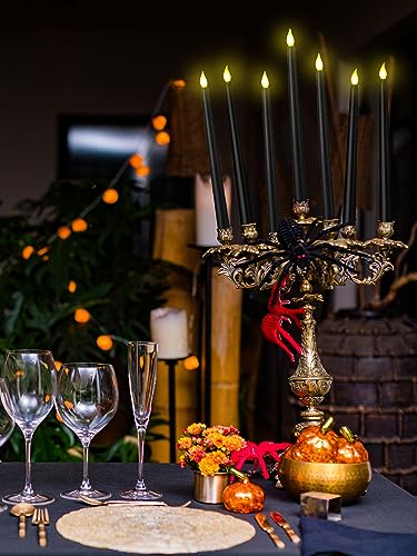 Image of Treela 36 Pieces Flameless Taper Candles Flickering Faux LED Battery Operated Electric Fake Candles for Christmas Halloween Birthday Wedding Party(Black,0.8x11 Inches,Smooth)