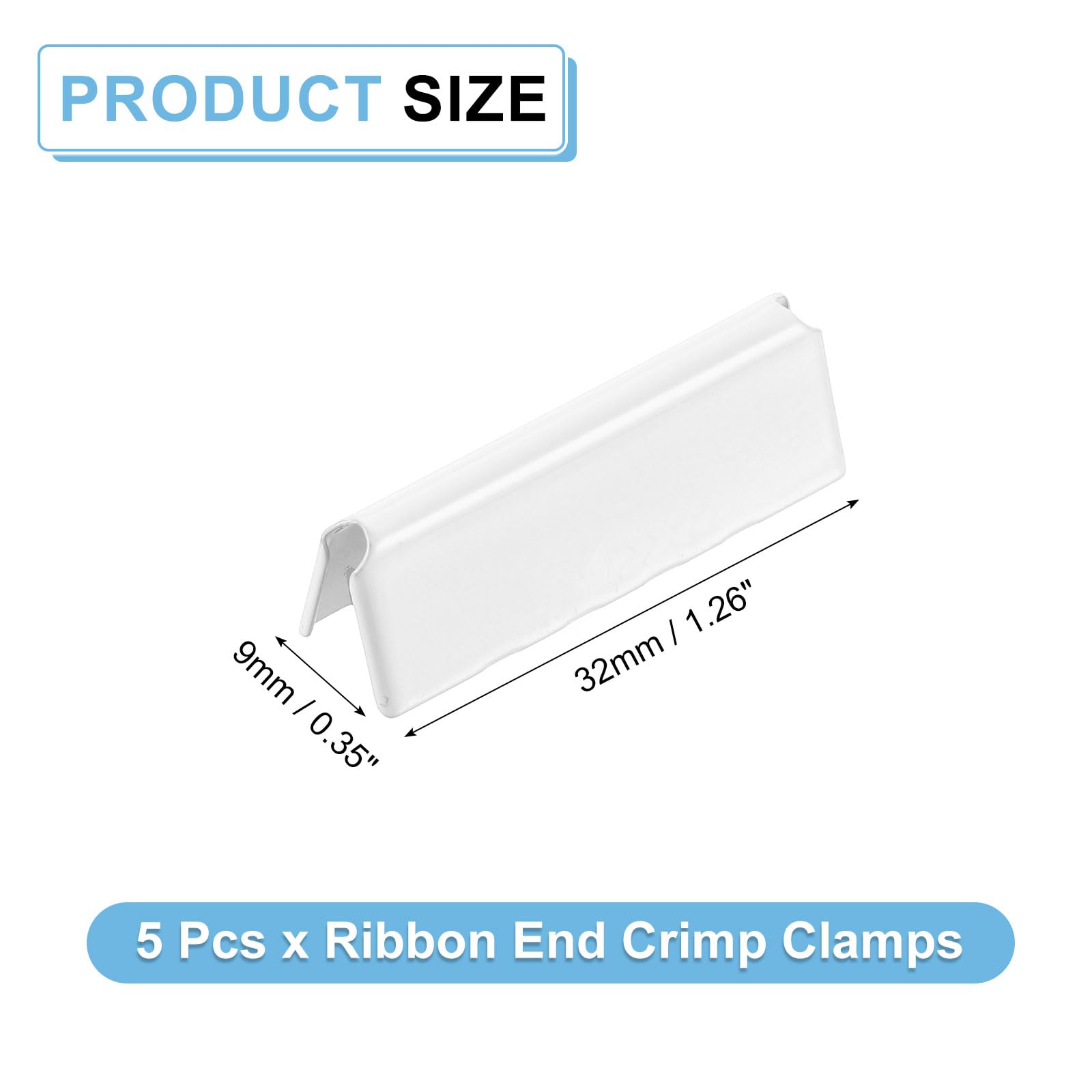 uxcell 5pcs Ribbon Cord Crimp Ends, 32mm/1.26inch Ribbon Crimp Clamp, Belt Buckle End Tip for Craft Jewelry Making, White
