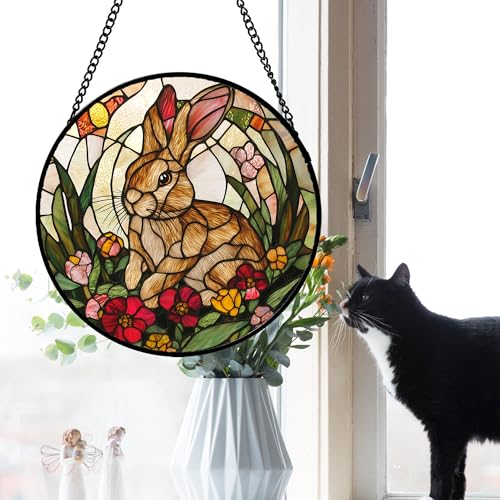 Rabbit Stained Glass Window Hanging Easter Suncatcher Gifts for Women 6.3" - Image 2