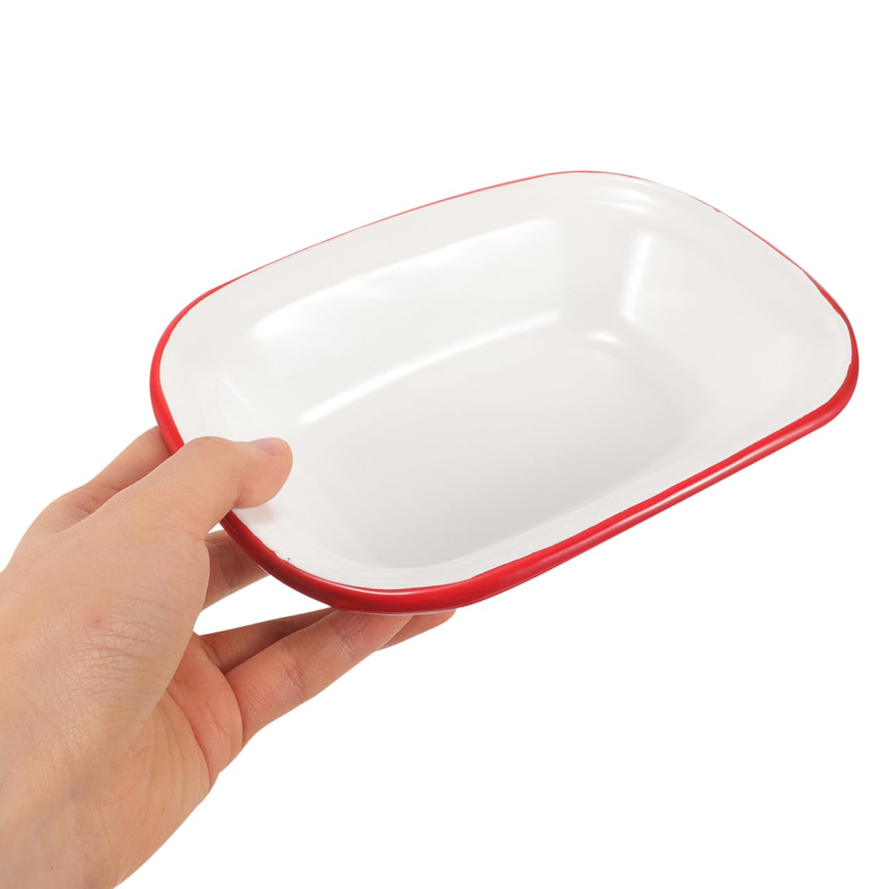 Alipis Enamelware Baking Pan with Red Rim, 7 Inch Rectangular Roasting Dish for Cake, Pie, Hotpot, and More, and Easy to Clean, Stylish Design for Home Use