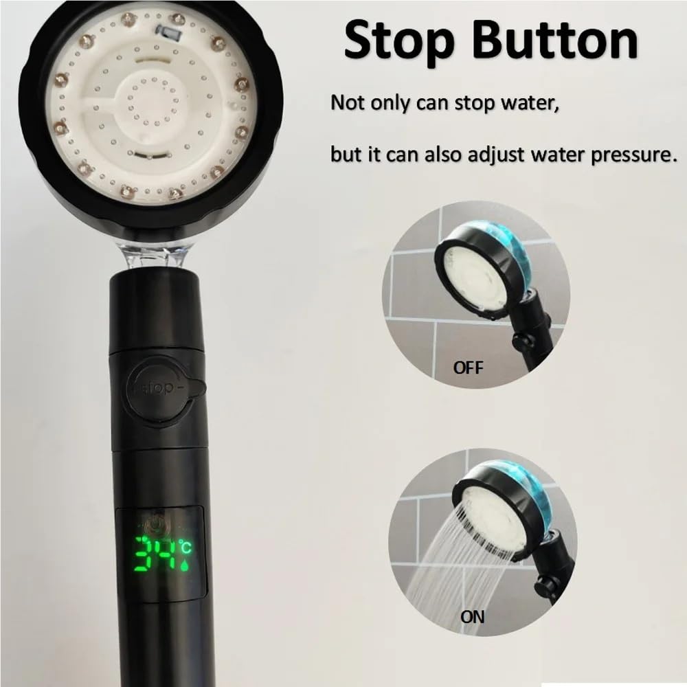 Alcachofa de ducha LED de alta presión con pantalla digital de temperatura, cabezal de ducha turbo portátil con boquilla de cambio de color 3/7 para una experiencia de baño sin control de temperatura