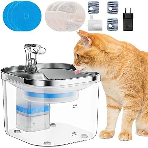 Tedsrewa Trinkbrunnen für Katze 2L,Katzenbrunnen aus Edelstahl und Kunststoff Cover