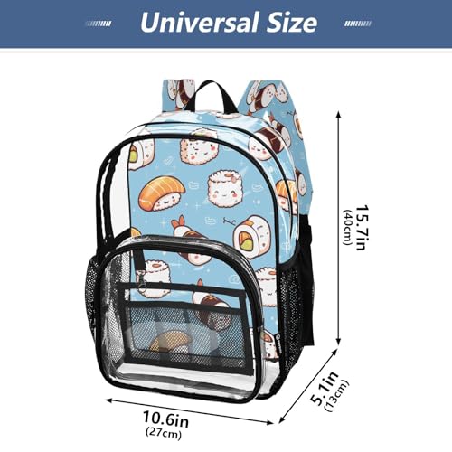Kawaii Sushi Clear Backpack - Stadium Approved Large 15.7-inch Waterproof Transparent Bag for Sports, Concerts, Work, Travel#994