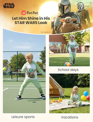 Disney Baby Boys' 2 Piece Hooded Top Sweatshirt & Jogger Set Toddler Yoda Cosplay Costume Boy Pant Sets Long Sleeve Pullover Hoodie Sweatsuits Top & Pants Winter Light Green Outfits Set Size 2 Years - image 5
