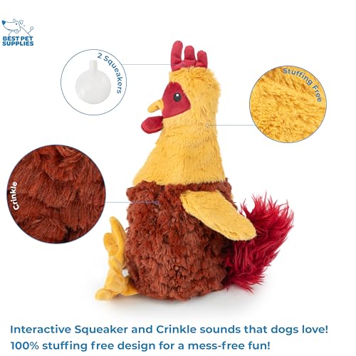 Image of Best Pet Supplies Interactive Squeaky Dog Chew Toy, Ideal Dog Toys for Chewers, Small, Medium & Large Dogs, and Fetch Lovers - Crinkle Chicken (Wine Red), Large