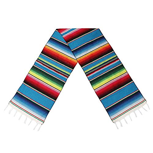 Ourwarm Mexican Table Runner Handwoven Fringe Cotton Serape Blanket Table Runners, Colorful Mexican Stripe Table Runner For Mexican Party Decorations Fiesta Party Supplies, 14In X 84In #TOP4