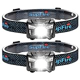 SuperFire HL06 Linterna Luz Frontal Cabeza Led Recargable, 500 Lúmenes 5 Modos Linterna Frontal USB Luz Roja Impermeable, Control de Sensor de Movimiento, Correr, Camping, Bicicleta, Pesca, 2Pcs