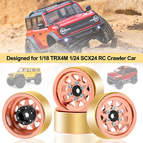Image of OGRC 1.0 RC Wheel Rims with Brass Rings Deep Dish Wheel Rims 1.0 Beadlock Wheels for 1 /18 TRX4M 1 /24 SCX24 C10 JLU Deadbolt Gladiator Bronco Crawler Car (Rose Gold)