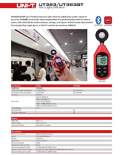 Luxómetro digital UT383BT de 200000 lux con conexión bluetooth 6