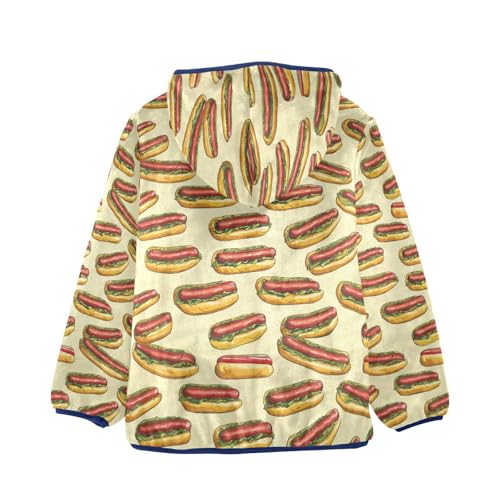 Hot Dog Pattern Toddler Fleece Jacket Girl Boys Hooded Fleece Jacket Coat Warm Outwear Zip-up 3-10T2