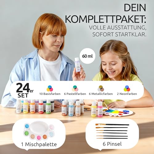 Premium 24x60ml Stoffmalfarben waschfest - Textilfarbe waschmaschinenfest - Stofffarben waschfest - Fabric Paint Textilfarben Stofffarbe Waschmaschine Stoffmalfarbe Stoff Farbe Textilfarbe zum malen