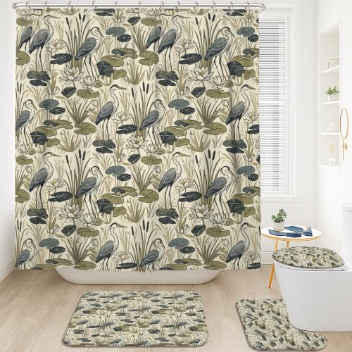 Rideau de douche en tissu imperméable Heron nénuphars vert - 3