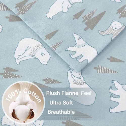 Sleep Philosophy TN20-0265 True North Cozy Flannel Warm 100% Cotton Sheet - Novelty Print Animals Stars Cute Ultra Soft Cold Weather Bedding Set, Full, Blue Polar Bears 4 Piece thumb #2