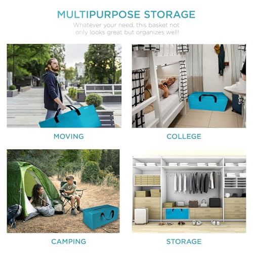 6 Pack Extra Large Moving Bags with Zippers, Backpack Straps & Reinforced Handles, Heavy Duty Storage Bags for Clothes, Moving, Space Saving, Blue