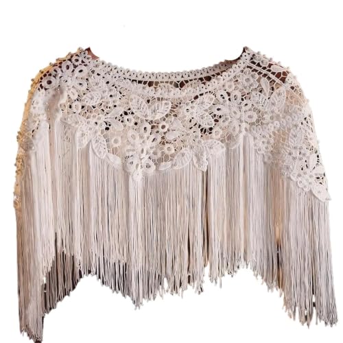 Cape châle en dentelle blanche perlée pour femmes style vintage