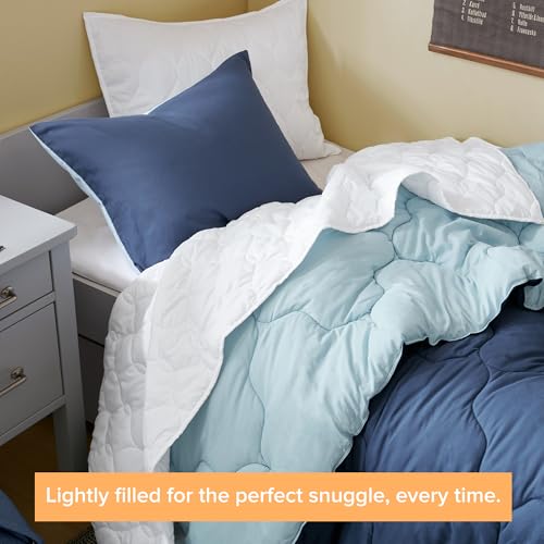 Image of Comfort Spaces Twin Comforter Set Vibrant Reversible Comforters Twin Size Quilted Bedding Set, All Season Lightweight Bedding, Soft Microfiber Comforter, Vixie, Navy /Light Blue Twin /Twin XL 2 Piece