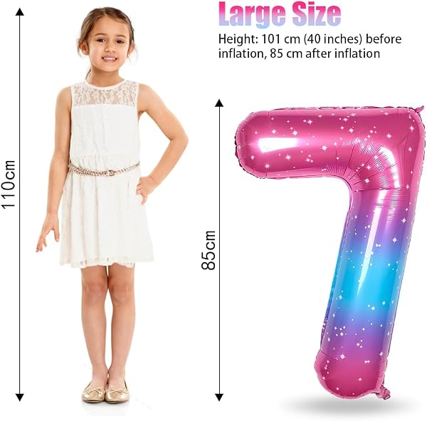 Foil Palloncini Numeri 7 Rosa-Blu Gradiente 40" (101cm), Gonfiabili Elio o Aria, Gigant Numero 0-9, 10-29, 30-100, Granda Palloncino per Anniversario, Decorazione Feste di Compleanno - 2