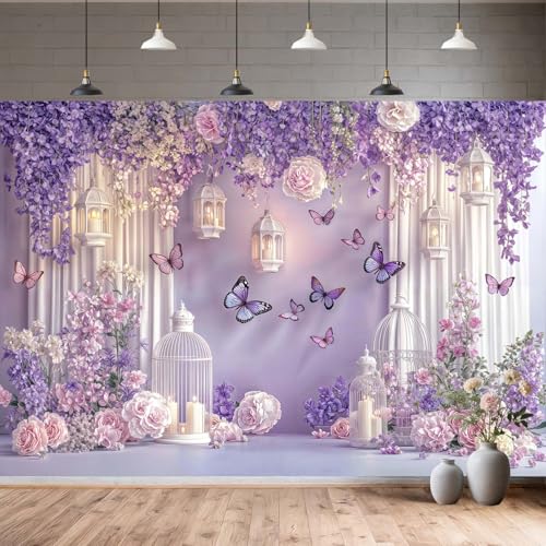 Fondo fotográfico mariposa floral morado 7x5 ft miniatura 1