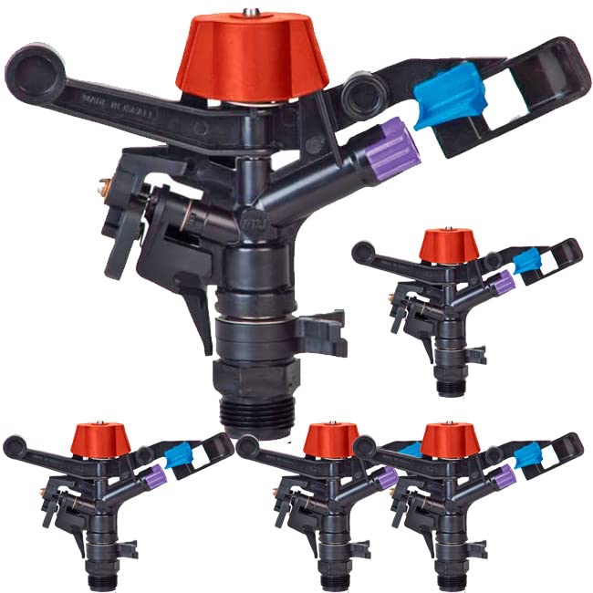 Suinga Pack 5 Aspersor de riego Agricola 3/4'' | Aspersor Antiheladas | Aspersores cesped 13 a 18 m | Aspersor Jardin Ajustable 0 a 360º, Negro