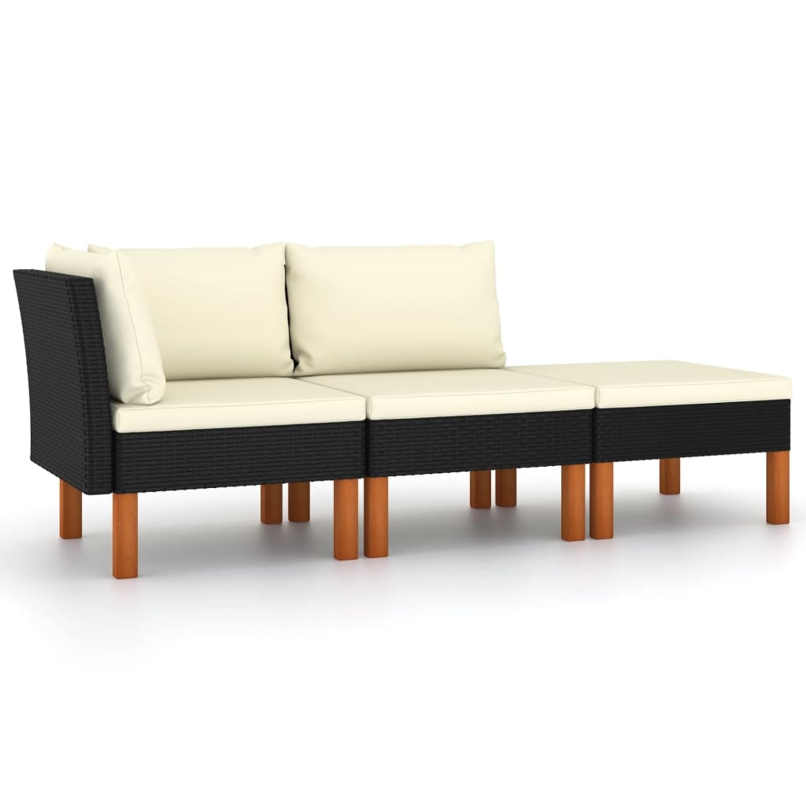 3-TLG. Garten-Lounge-Set Poly Rattan und Eukalyptus Massivholz Tisch- und Stuhlsets, Gartenmöbel 315766