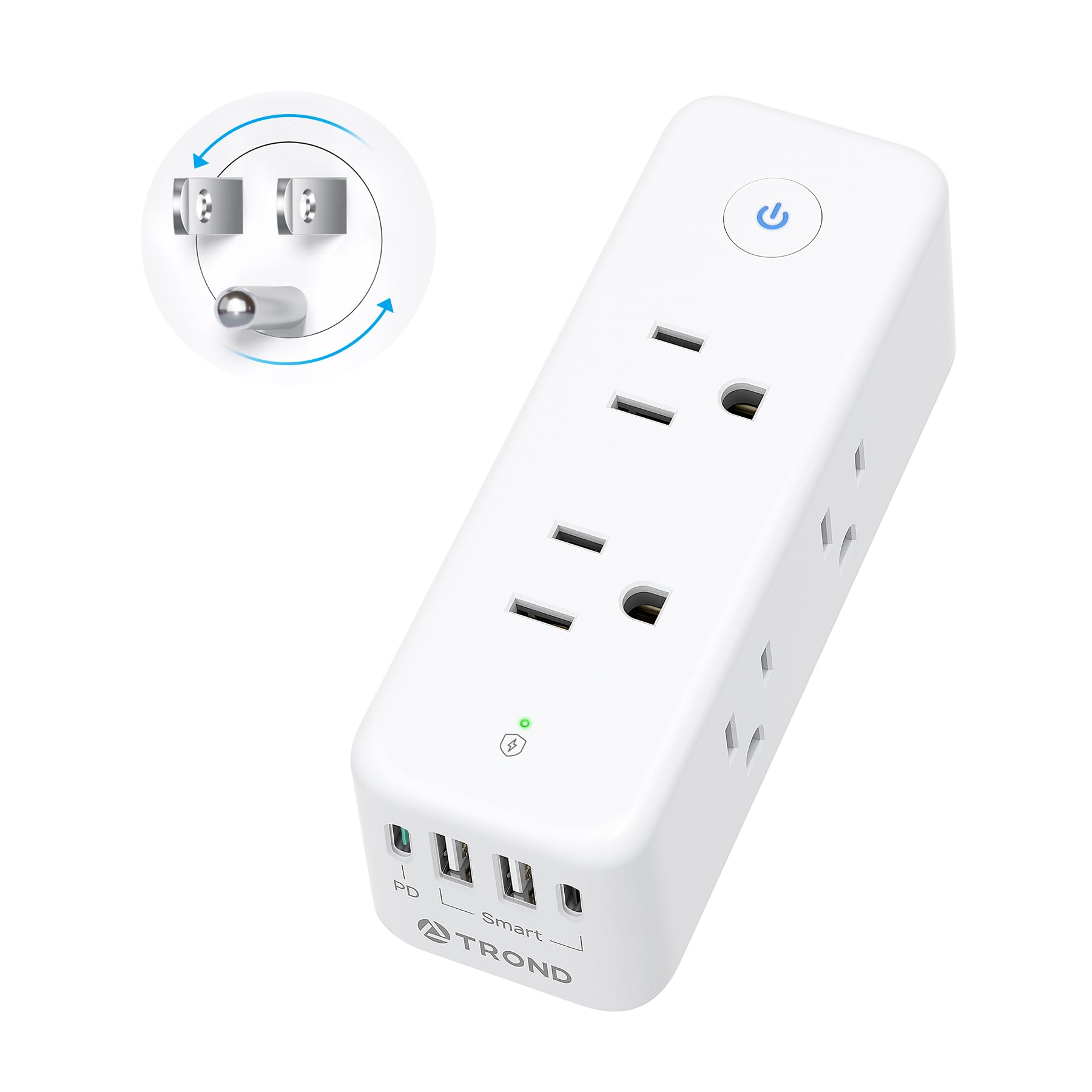 TROND 360° Rotating Plug Outlet Extender Surge Protector, PD 20W USB C Fast Charging, 3 Sided Widely Spaced Splitters, 1875W Multi Electrical Adapters for Dorm Room Home Office Travel Essentials