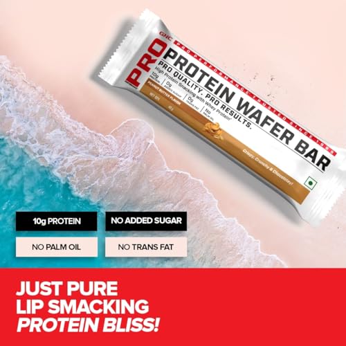 Image of GNC Protein Wafer Bar l Pack of 10 | Healthy & Tasty Bites l 10g Pure Whey Protein Snack l High Protein Wafer Bars l Peanut Butter l 0 Trans Fat l 0 Sugar l No Palm Oil