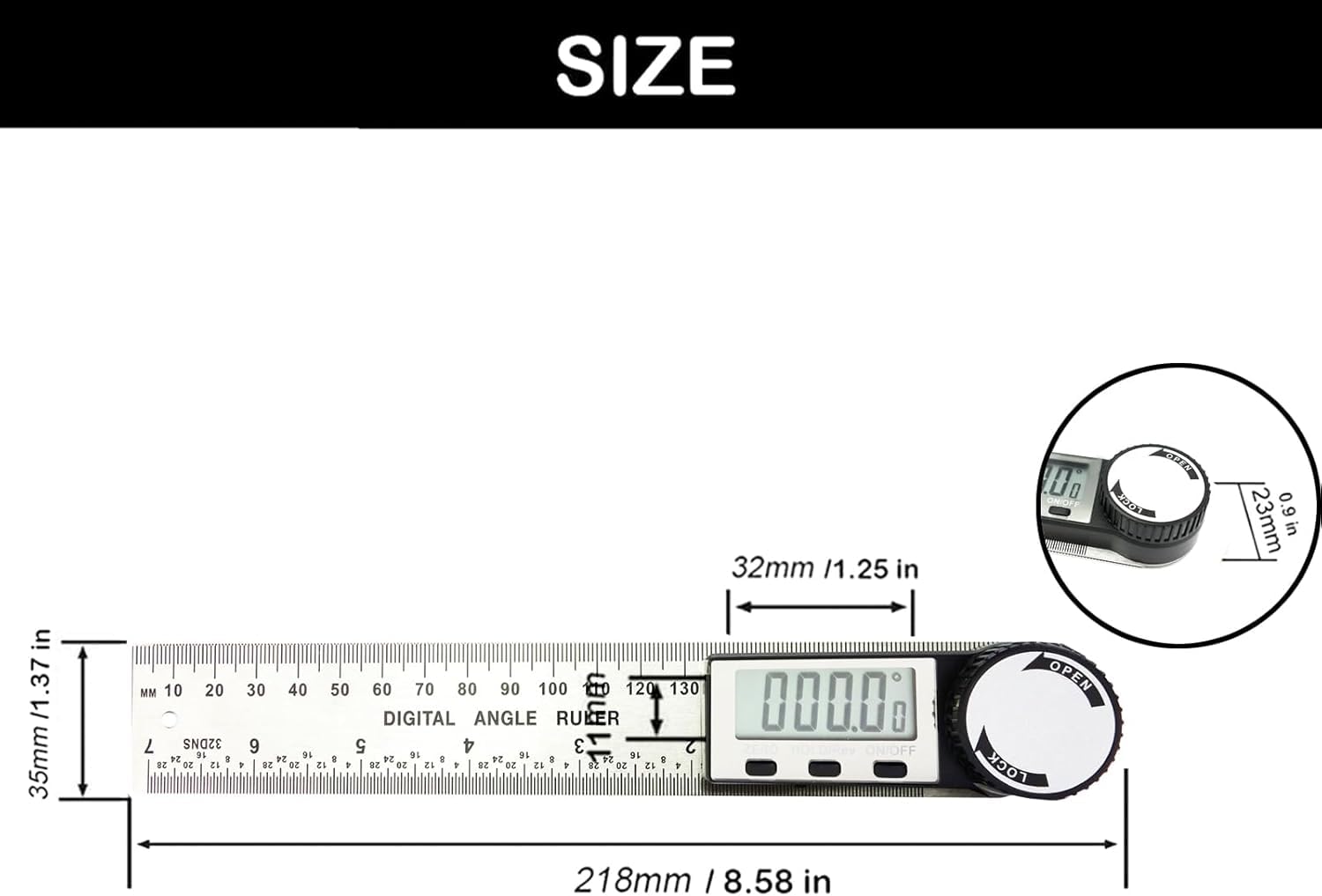 Protractor Digital Angle Finder Protractor, Digital Protractor 7 pollici/200 mm acciaio inox con display LCD per falegnami/lavorazione del legno (batteria inclusa)