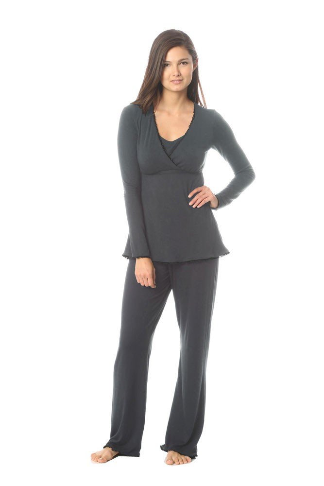 Majamas Margo PJ - Women's Long Sleeve v-Neck Maternity Pajama Set with Nursing Access for Breastfeeding - Made in The USA