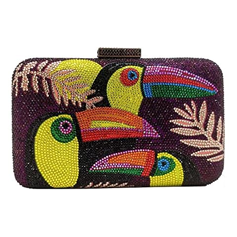 Toucan Bird Crystal Clutch Purses for Women Rhinestone Evening Bags Party Cocktail Handbag and Purse, Purple, S Cover