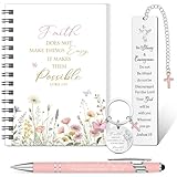 Hestya 4er Christliches Geschenkset für Frauen Bibel Notizbuch Schlüsselanhänger Kugelschreiber Lesezeichen mit Bibelvers Religiöses Geschenk für Ostern Abschluss Kollegen (It Makes Them Possible)