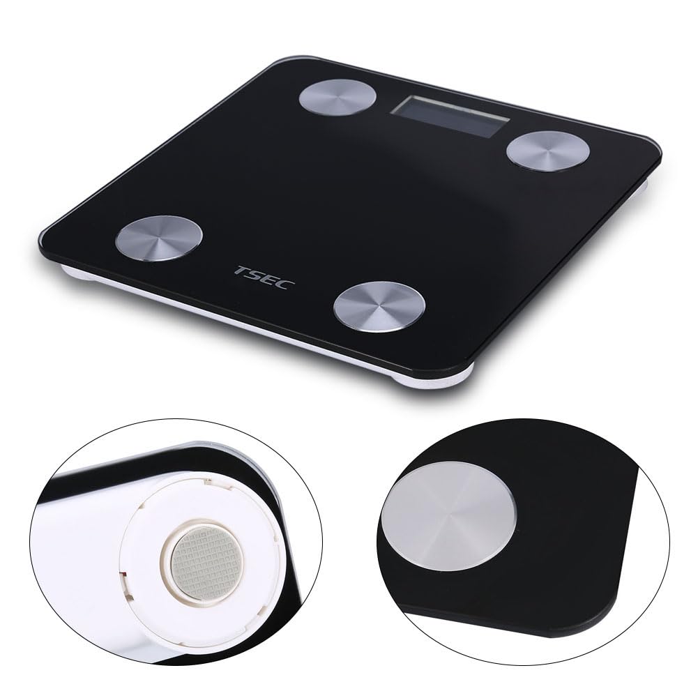 Inteligentna cyfrowa waga łazienkowa do masy ciała, BMI, tkanki tłuszczowej, procentu wody, TMB, masy mięśniowej i kostnej, z synchronizacją Bluetooth i udostępnianiem (czarna)