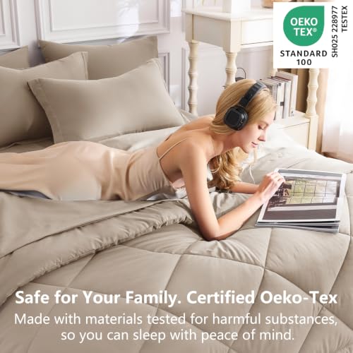 Image of CozyLux Full Size Comforter Sets Khaki - 7 Pieces Bed in a Bag Full, Luxury Soft Bed Set for All Seasons, Bedding Set with Down Alternative Comforter, Sheets, Pillowcases & Shams