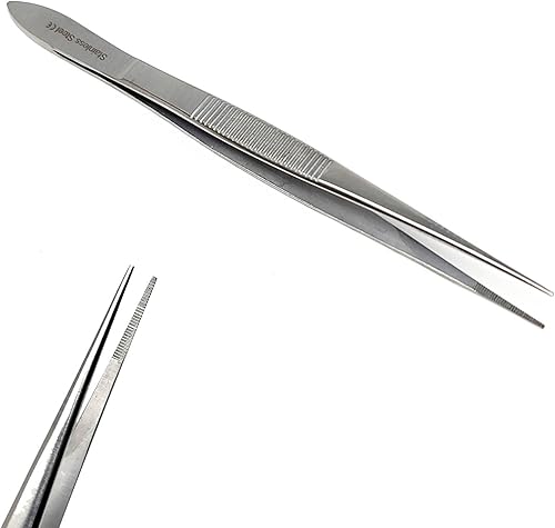 Pinzas quirúrgicas de micro precisión con puntas dentadas, pinzas de laboratorio de acero inoxidable, puntas rectas de punta fuerte, 5.5 pulgadas,