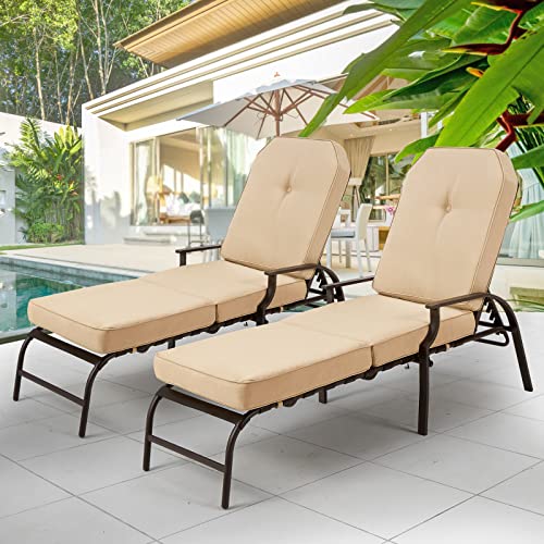 AECOJOY Chaise Lounge Chair for Outside, Adjustable with 5 Positions Outdoor Chaise Lounge for Patio and Porch, Pool Lounge Chairs Set of 2ï¼ŒBrown/Beige